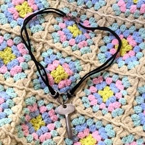 Handmade Medallion Cord Necklace with Skeleton Key